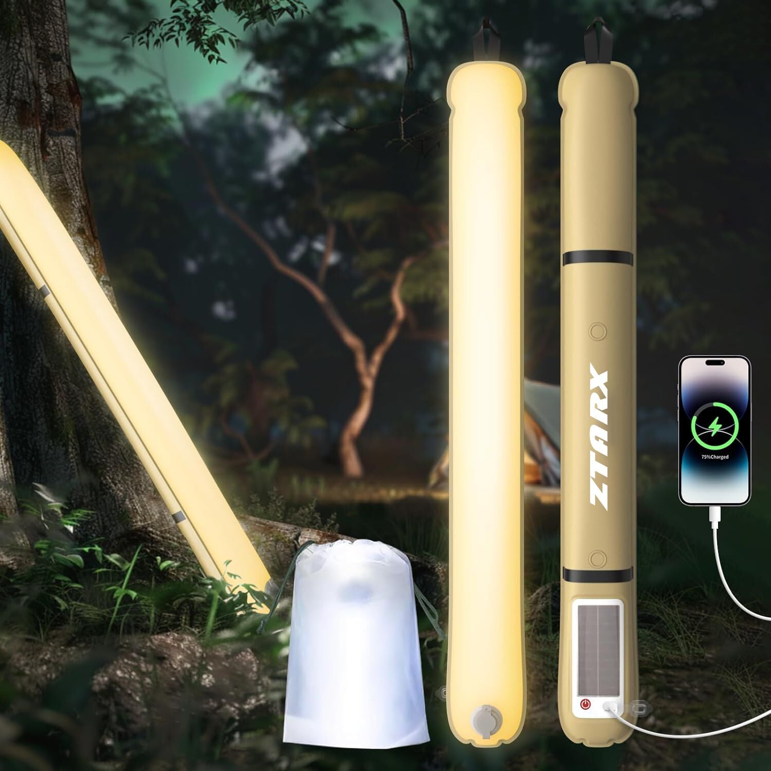 ZTARX Tube-S2.0 (khaki)Solar & USB Charging Inflatable LED Tube: Versatile Lighting for Outdoor Adventures