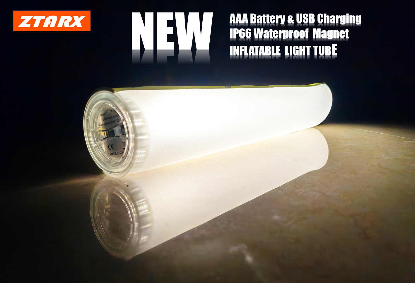 ZTARX USB Charging & AAA Battery Inflatable LED Tube for Camping