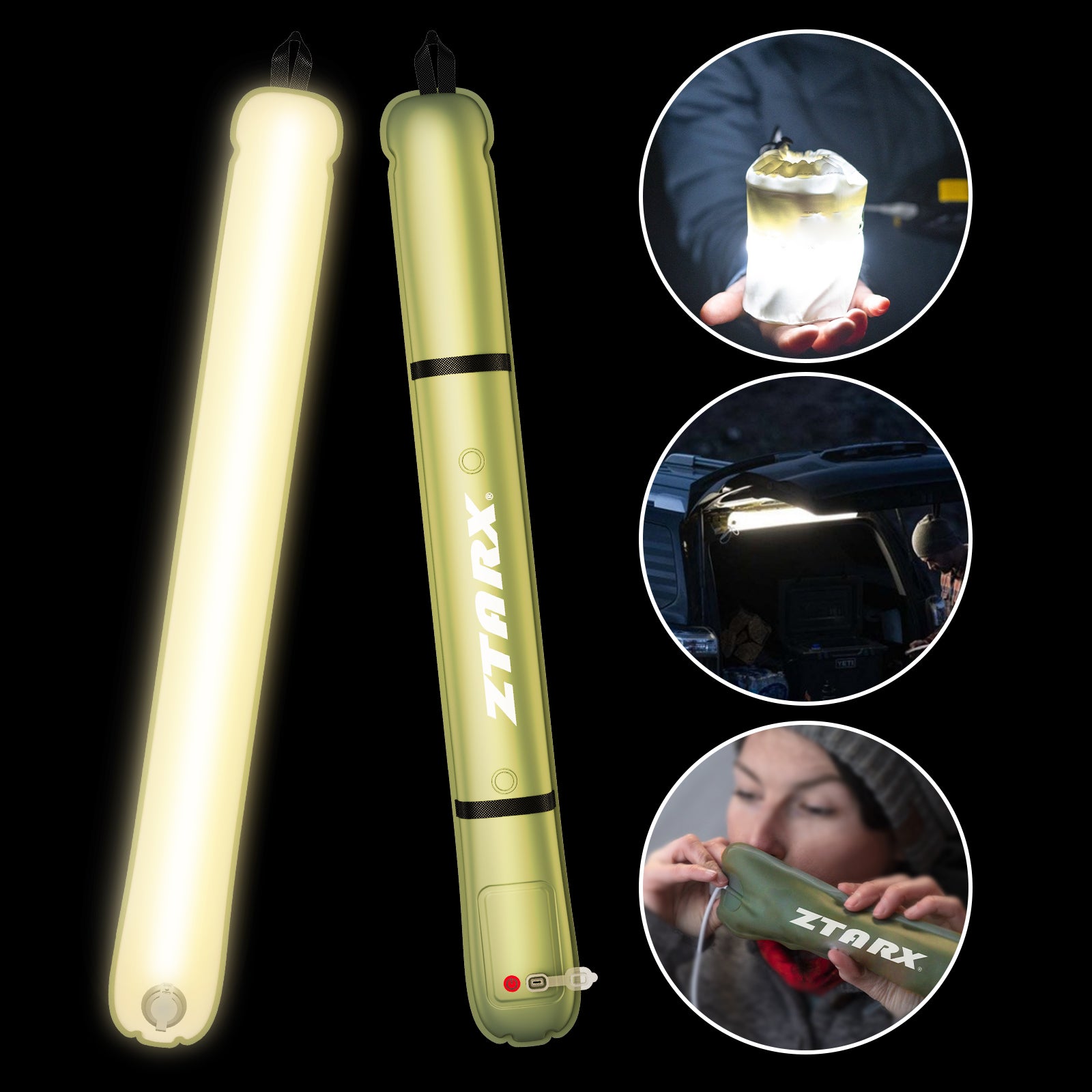 Ztarx Tube-B2.0 Inflatable LED Camping Light: USB Charging, Stepless Dimming, and Waterproof Design