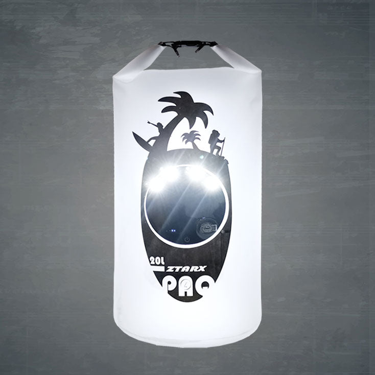 Ztarx V20-TP3-D04: Waterproof Backpack Dry Bag with Power Bank and Lighting