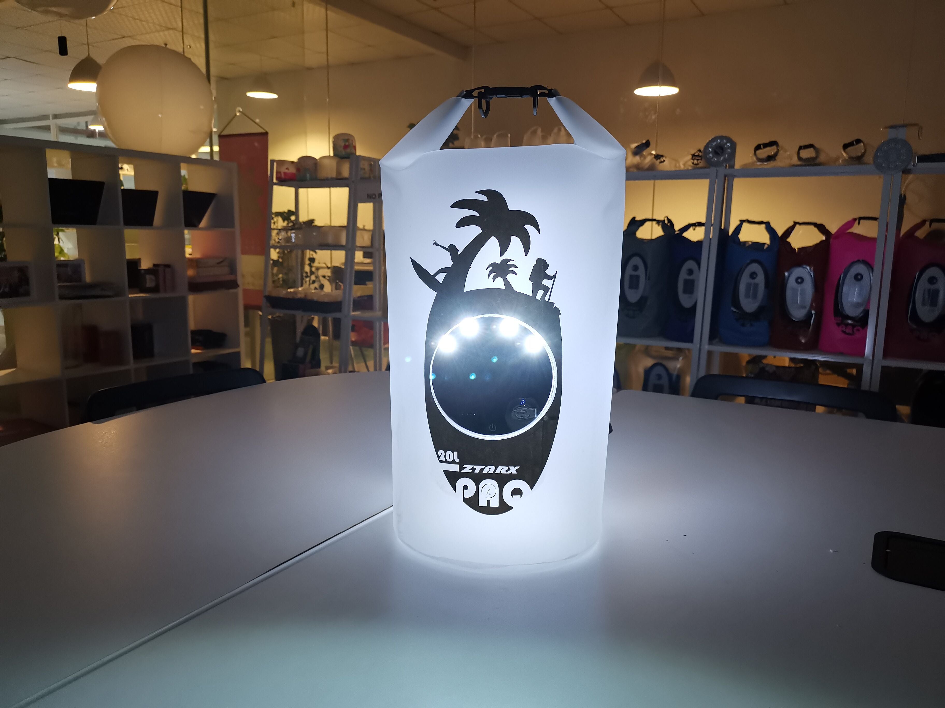 Ztarx V20-TP3-D04: Waterproof Backpack Dry Bag with Power Bank and Lighting