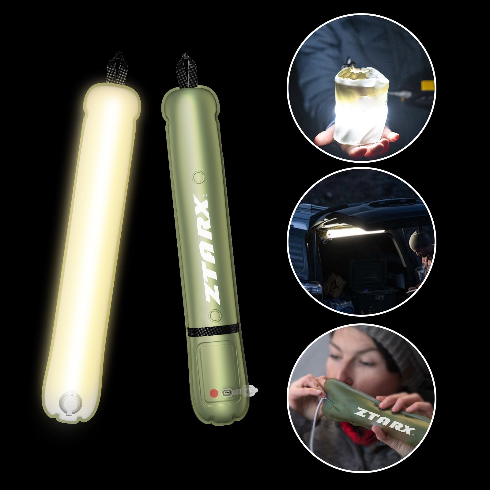 Ztarx Tube-1.0-90: USB Charging Inflatable LED Camping Light with Patented Design