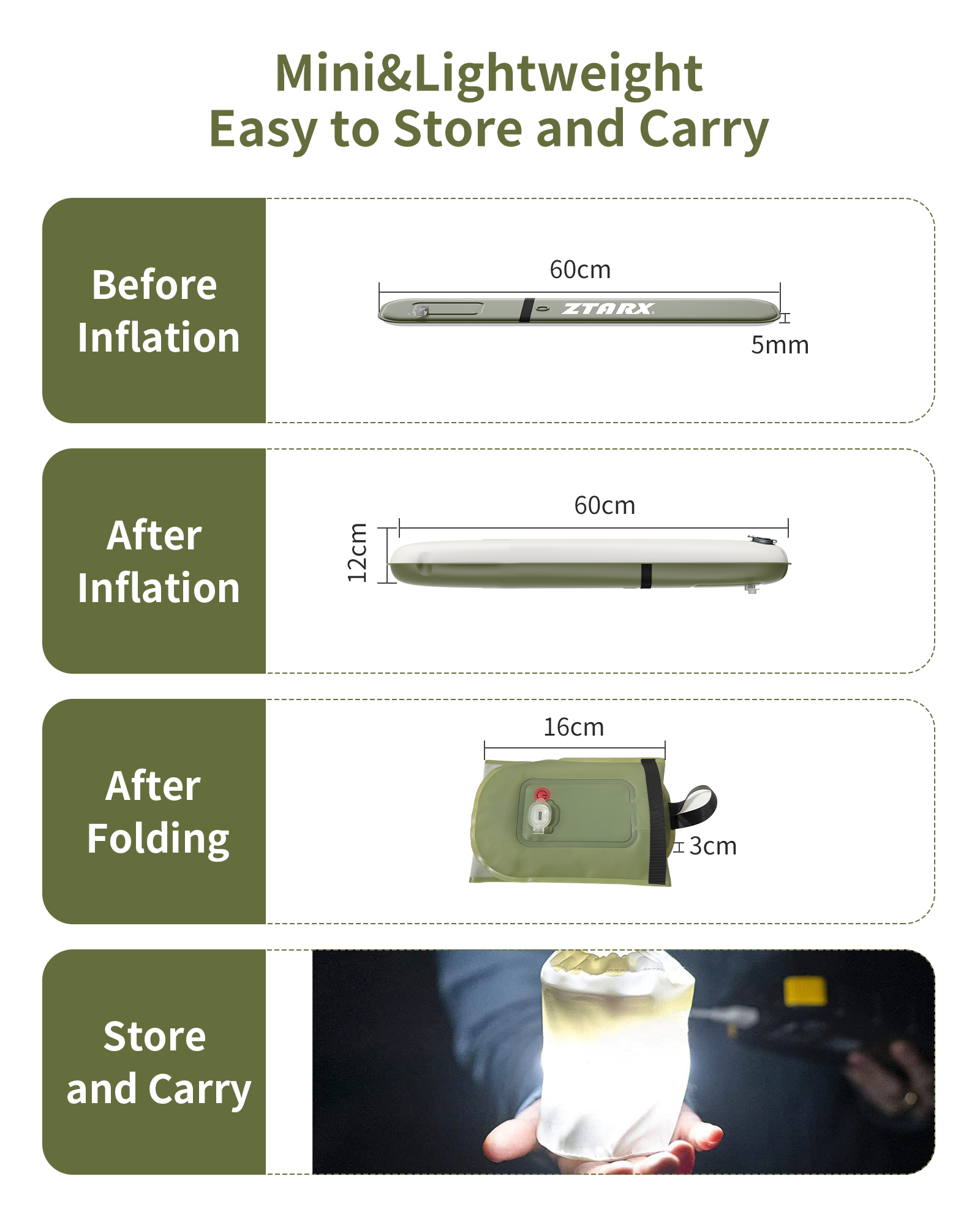 Ztarx Tube-1.0-90: USB Charging Inflatable LED Camping Light with Patented Design