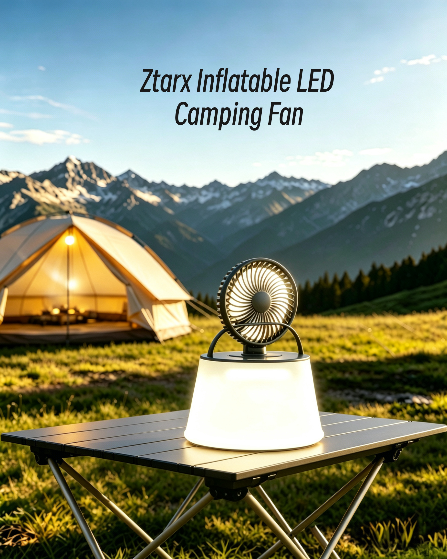 ZTARX Foldable Camping Fan With LED Lantern Portable Camping Gear