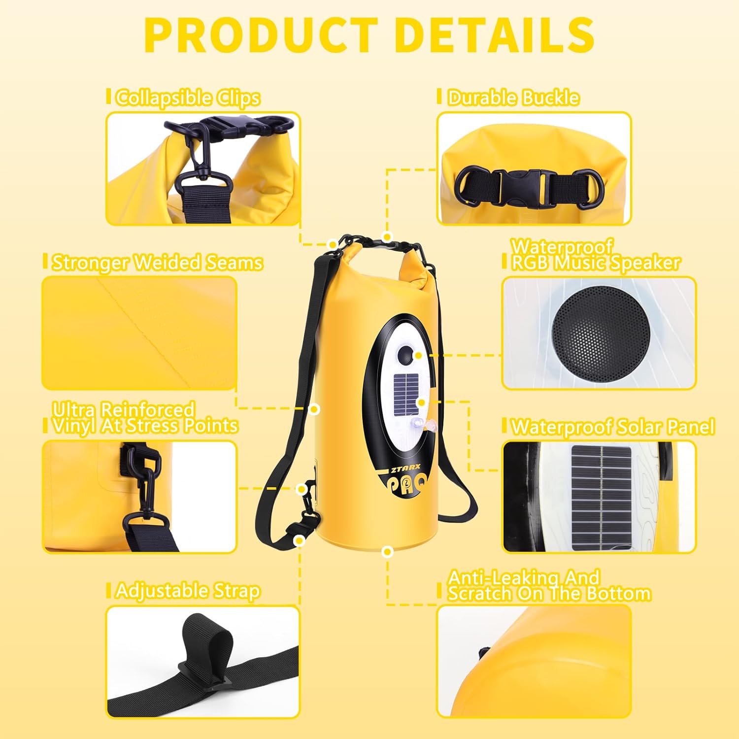 Ztarx S10-CY3-R02 Music Dry Bag Pack Bag (Yellow)