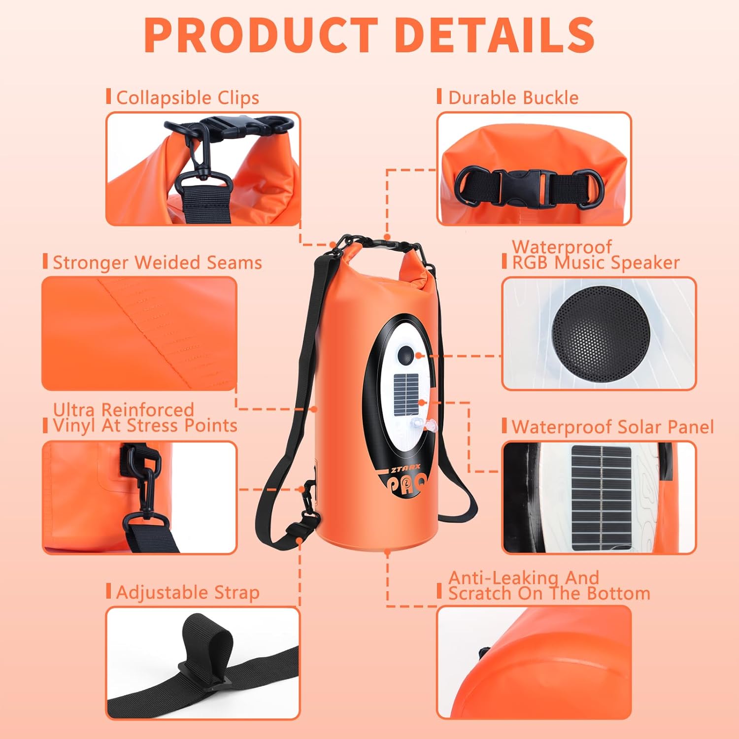 Ztarx S10-CY3-R02 Music Dry Bag Pack Bag (Orange)