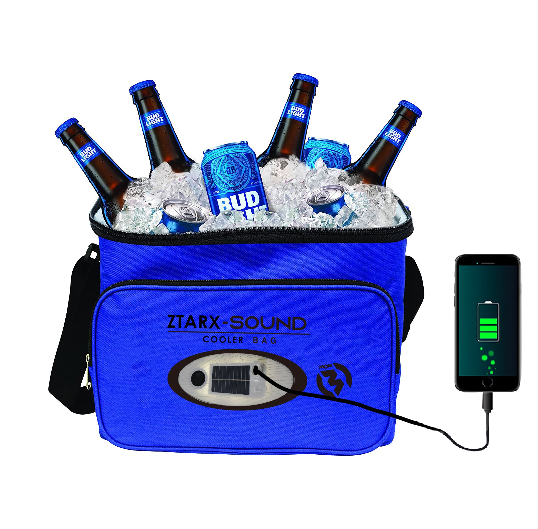 ZTARX S20-PO1-R02 Waterproof Solar&USB Charging Cooler Bag with Bluetooth Speaker & LED Lights & Power Bank (Blue) - S20-PO1-R02