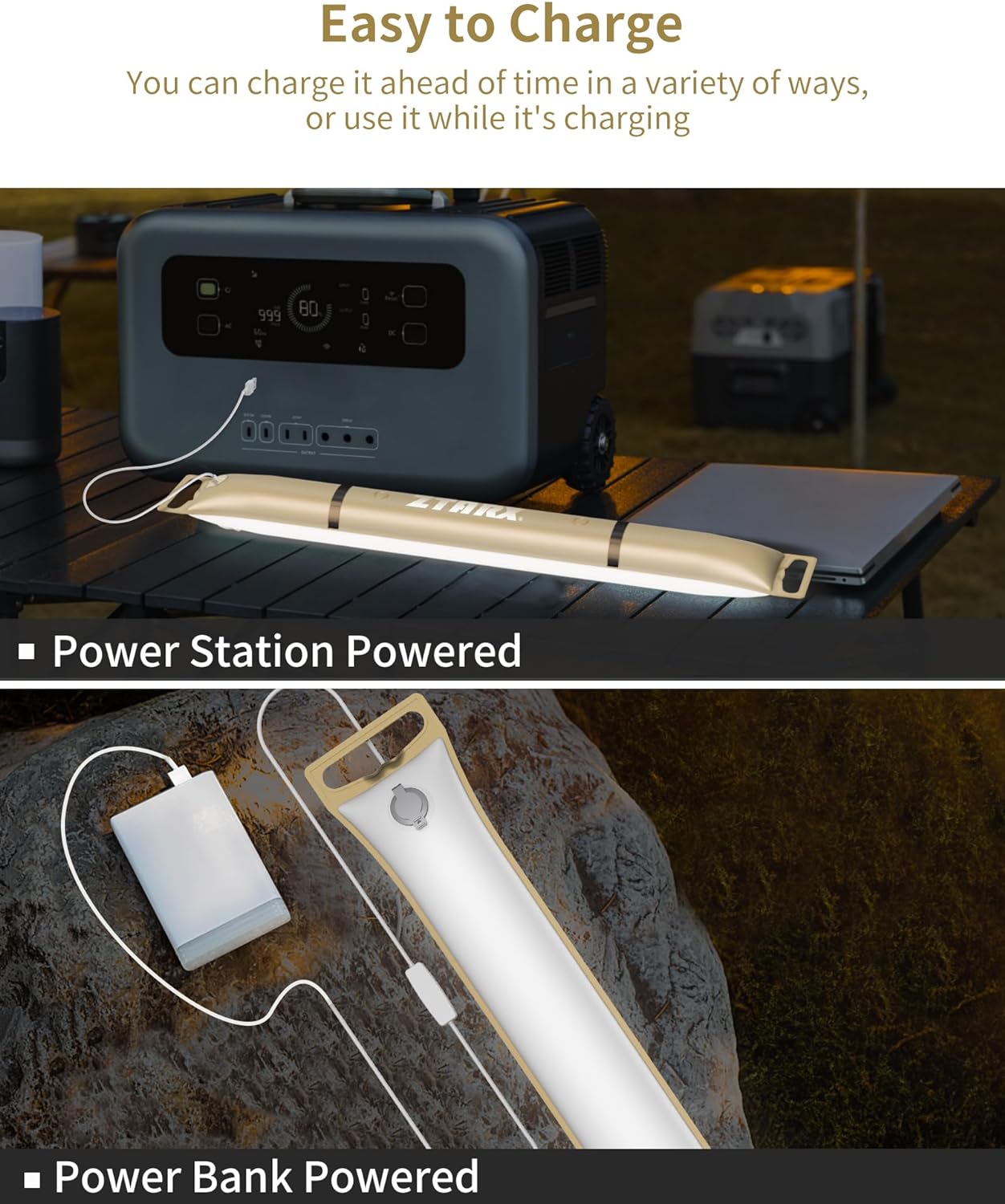Ztarx Tube-1.0-90K: USB Charging Inflatable LED Camping Light with Patented Design(khaki)