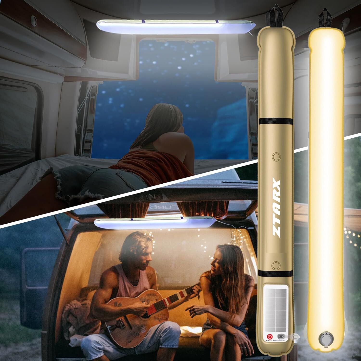 ZTARX Tube-S2.0 （khaki）Solar & USB Charging Inflatable LED Tube: Versatile Lighting for Outdoor Adventures