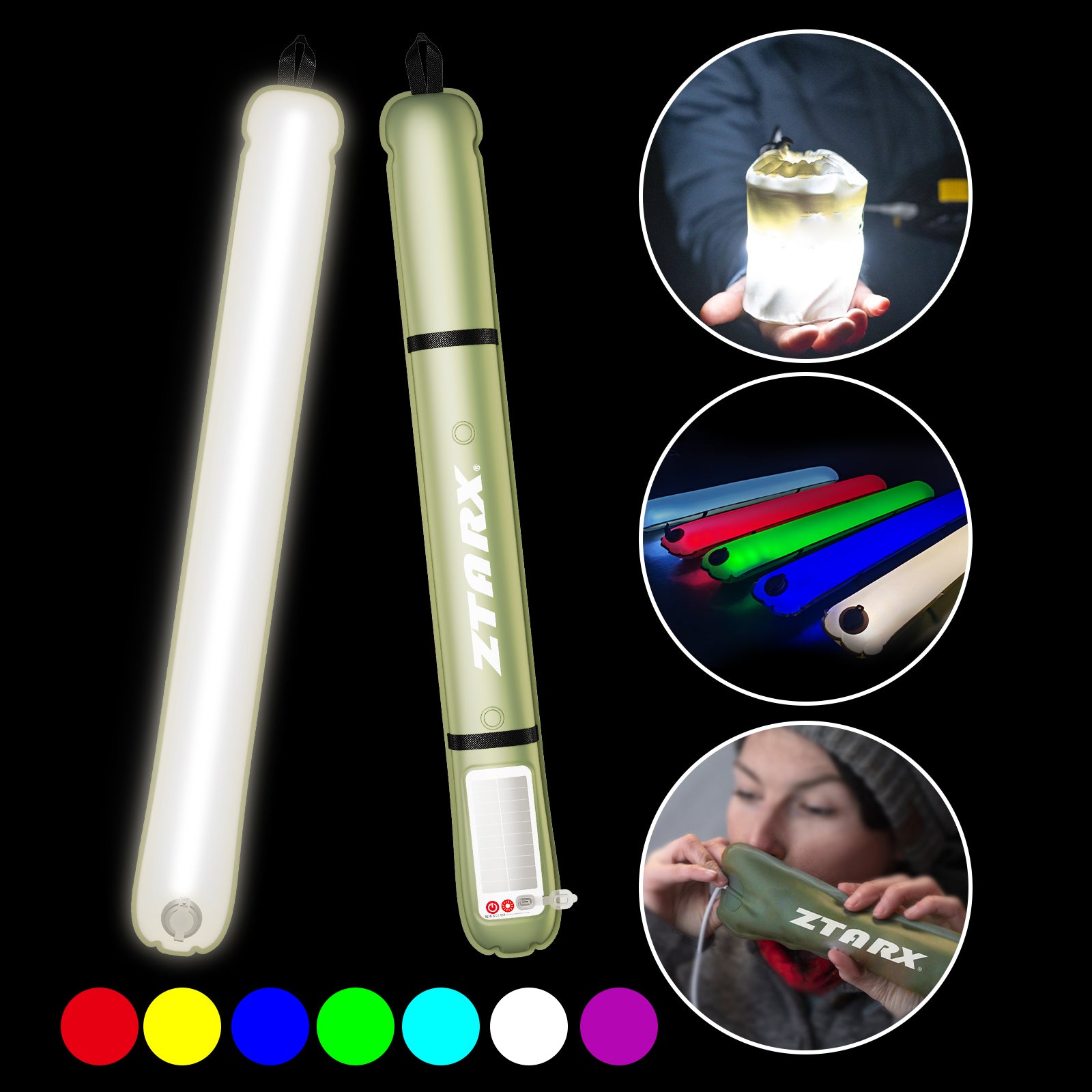 Ztarx Tube-A2.0-86 Rainbow LED Tube with Solar & USB Charging Built-in Battery