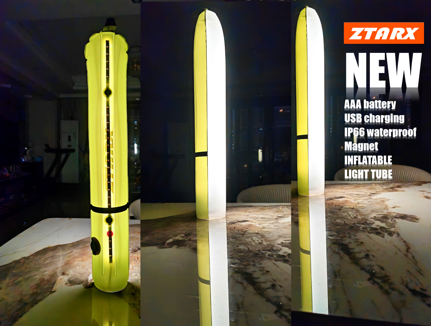 ZTARX USB Charging & AAA Battery Inflatable LED Tube for Camping