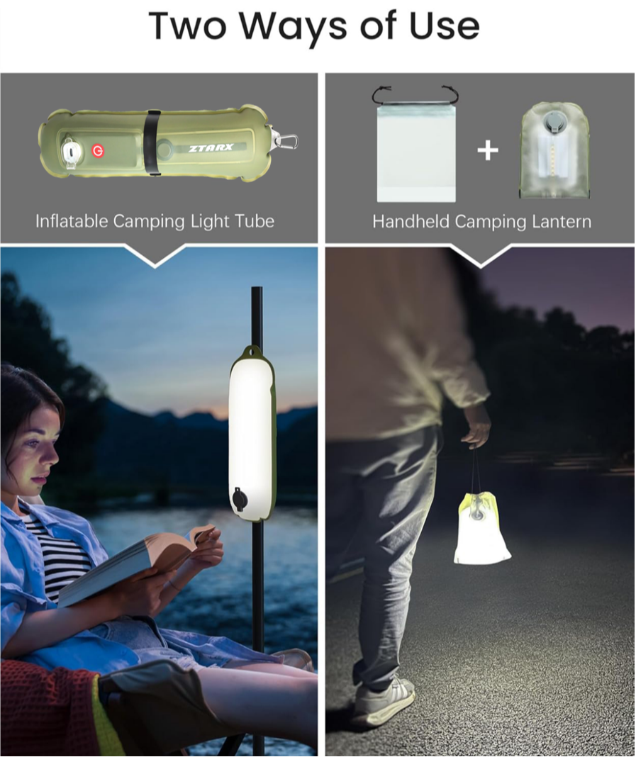 ZTARX Inflatable Battery Charging Tube Capsule Light Versatile Lighting for Outdoor Adventures