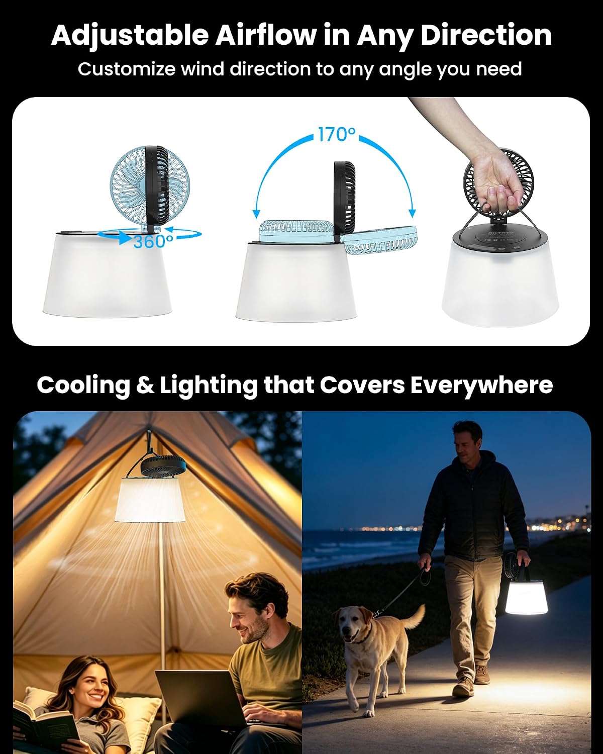 ZTARX Foldable Camping Fan With LED Lantern Portable Camping Gear