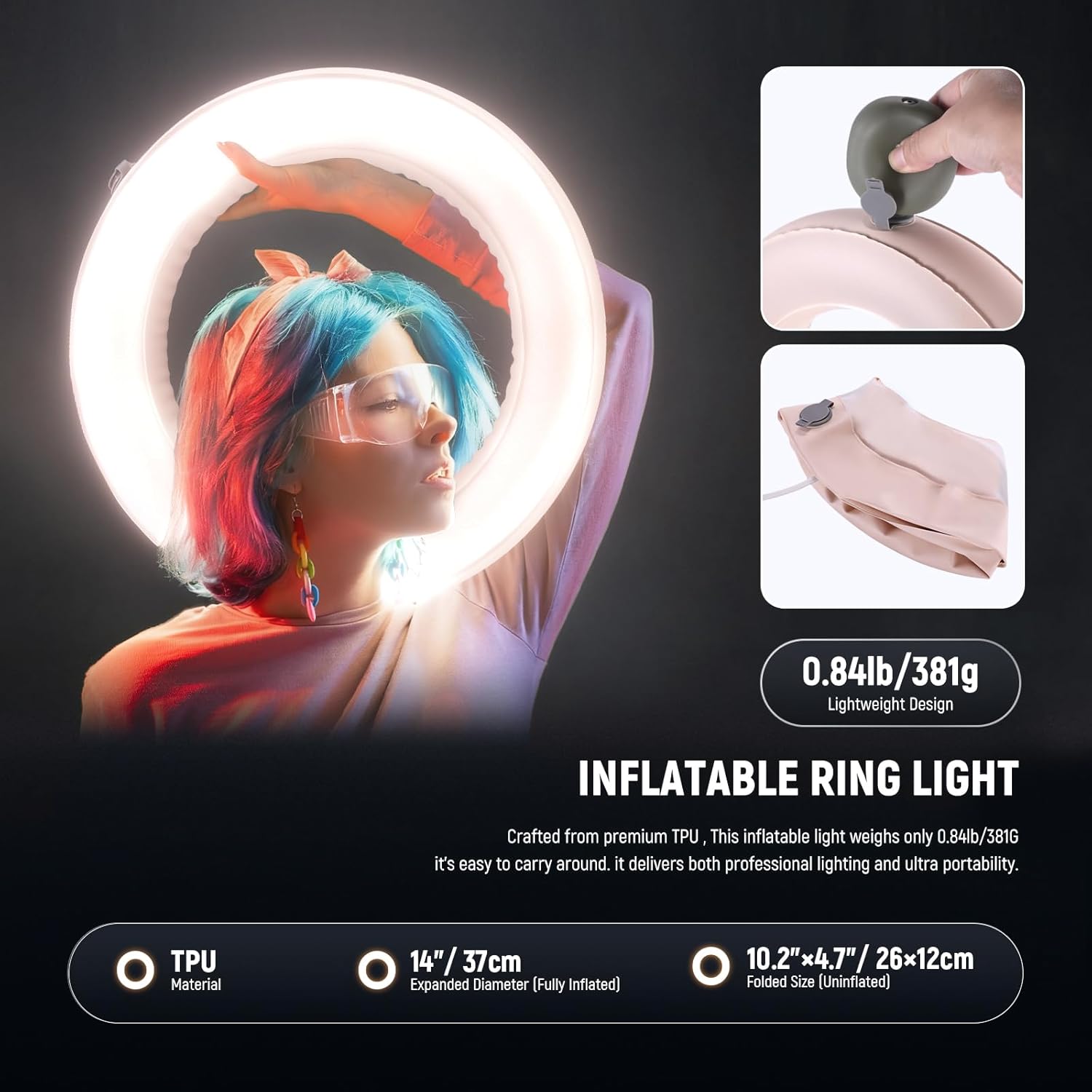 ZTARX Inflatable Dual Color Ring Light GC35R for Photography and Live Streaming