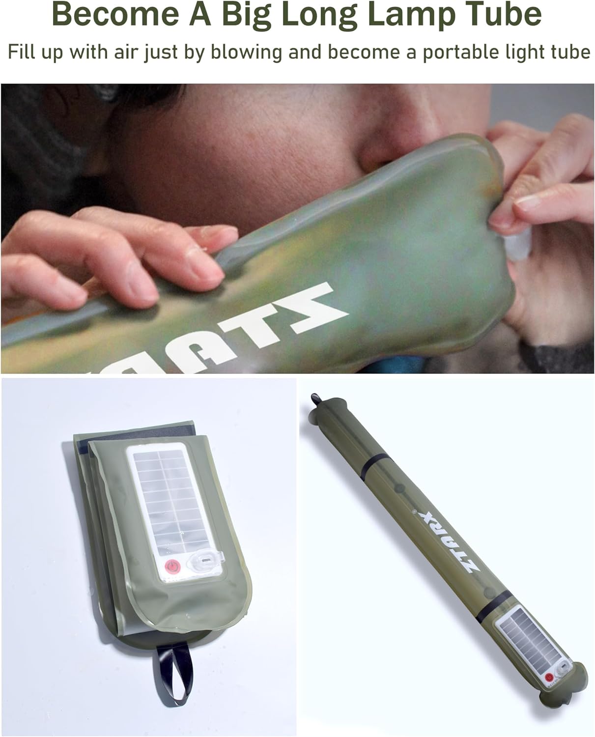ZTARX Solar & USB Charging Inflatable LED Tube for Outdoor Adventures