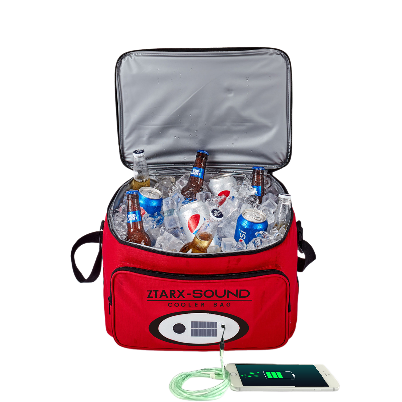 Ztarx S20-PO1-R02 Multifunctional Cooler Bag: Waterproof, Solar&USB Charge, Speaker, and LED Lights